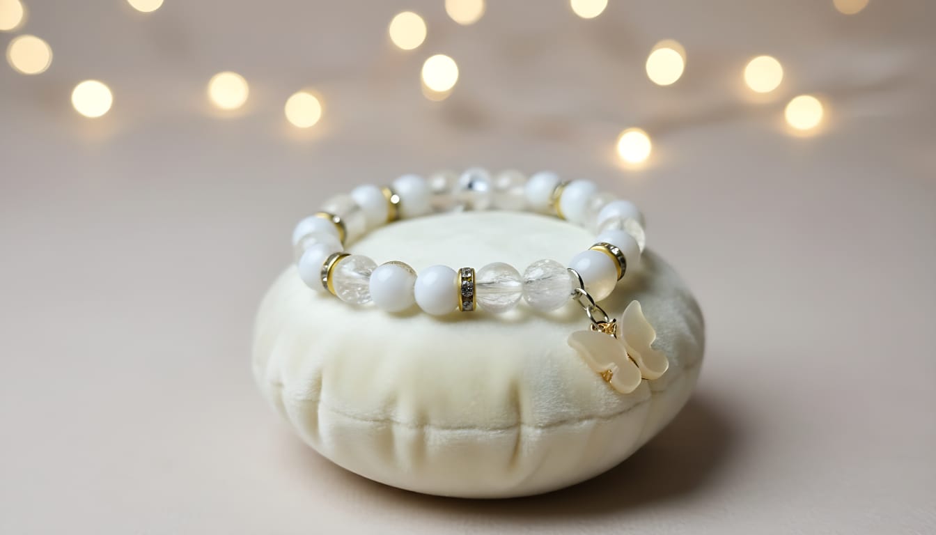 White Pearl Bracelet with Cross Charm