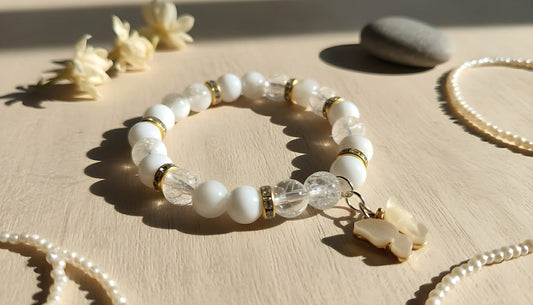 White Pearl Bracelet with Cross Charm