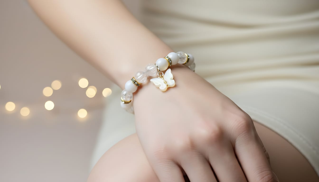 White Pearl Bracelet with Cross Charm